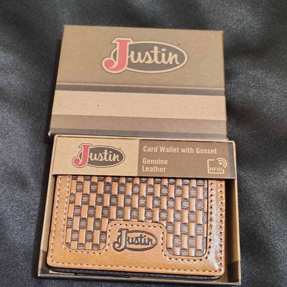 Justin Boots Tan Woven Leather Card Holder